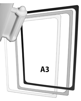 Hvid A3 plastramme med hængslet front til skilte
