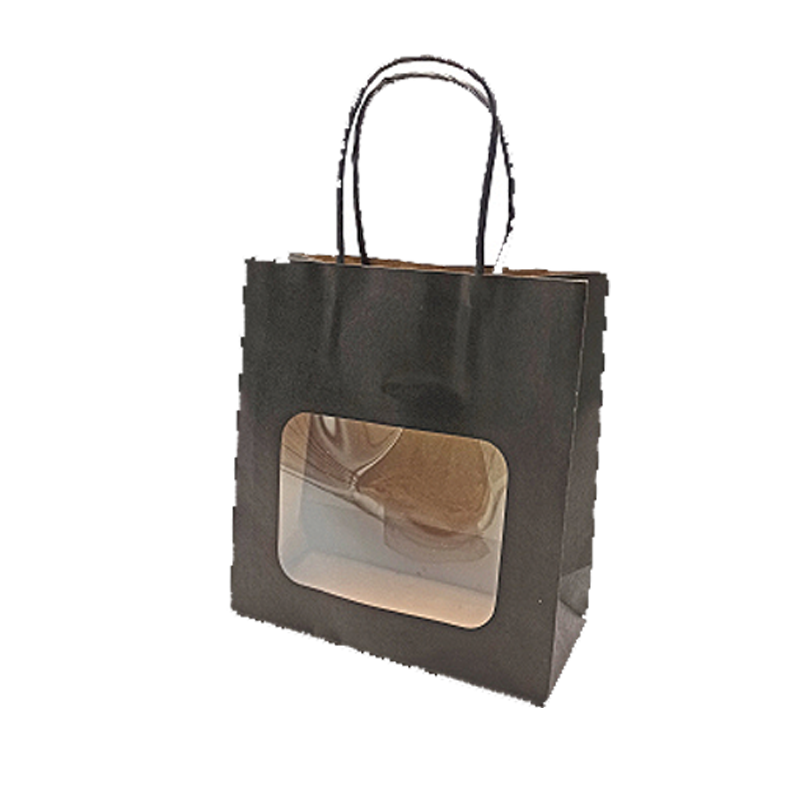 Pappírspoki með glugga, svartur, pk. með 20 stk., H 18,5 cm