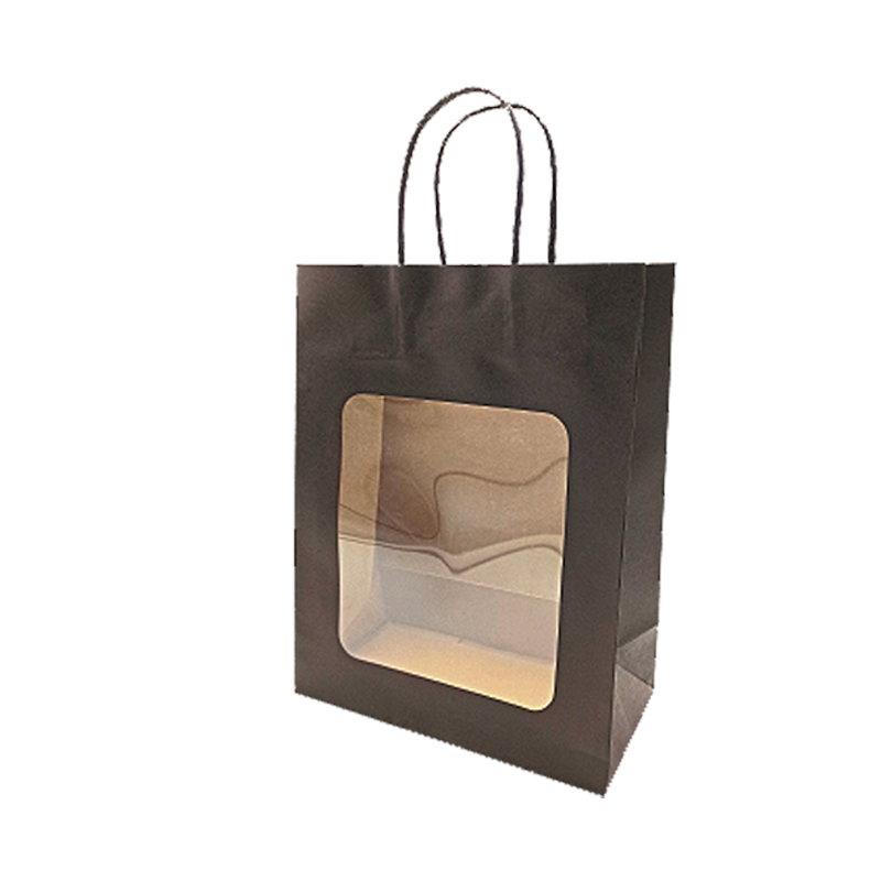 Pappírspoki. H 27,5 cm. Með glugga. Gjafapoki - svartur. 20 stk.