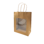 Pappírspoki. H 27,5 cm. M/ glugga. Gjafapoki - náttúrulegur. 20 stk.