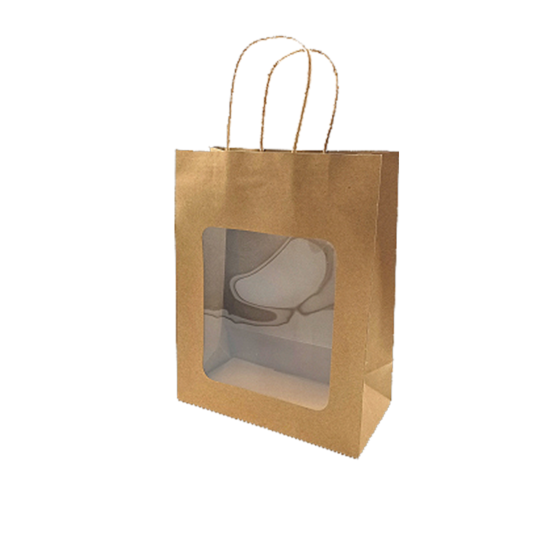 Pappírspoki. H 27,5 cm. M/ glugga. Gjafapoki - náttúrulegur. 20 stk.