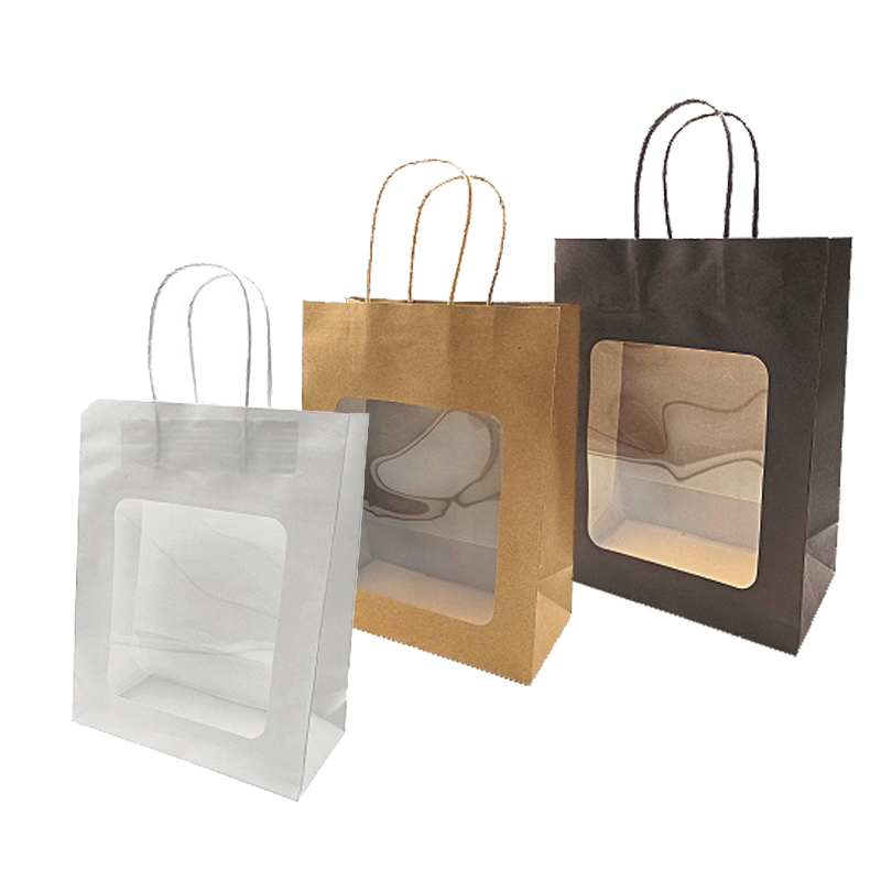 Pappírspoki. H 27,5 cm. M/ glugga. Gjafapoki - náttúrulegur. 20 stk.