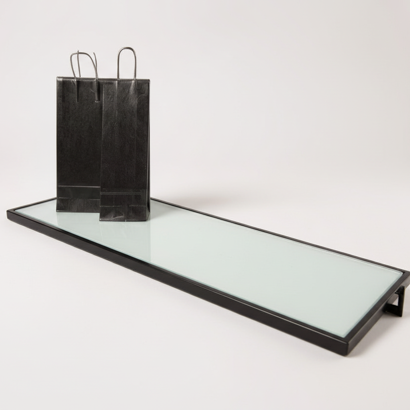 HAPPY! - Hyldestel með frostuðu glerhillu. Svört