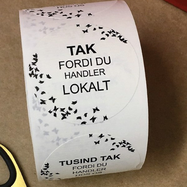 Rund etiketta, keypt hér staðbundið TAK. 500 stk.