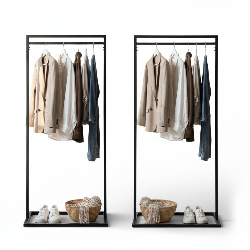 Fritstående bøjle-/tøjstativ, sort, B80 x D50 x H140 cm. Frame tøjstativ. Pakke med 2 stk.