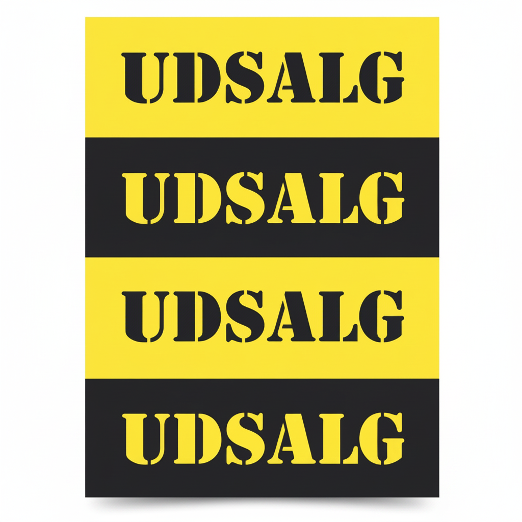 Plakat. Udsalg, svartur og gulur, 50 x 70 cm