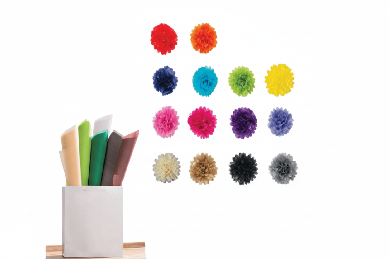 Silkispappír, 50 x 75 cm. 480 blöð. Sjá allar litina