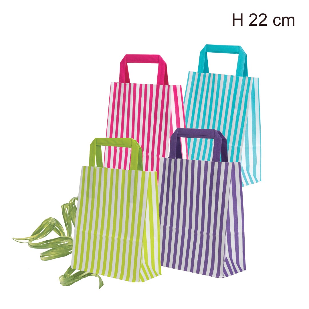 Pappírspoki. Röndóttur. Límónugrænn. B18 × D8 × H22 cm. 50 stk. 80 g/m².