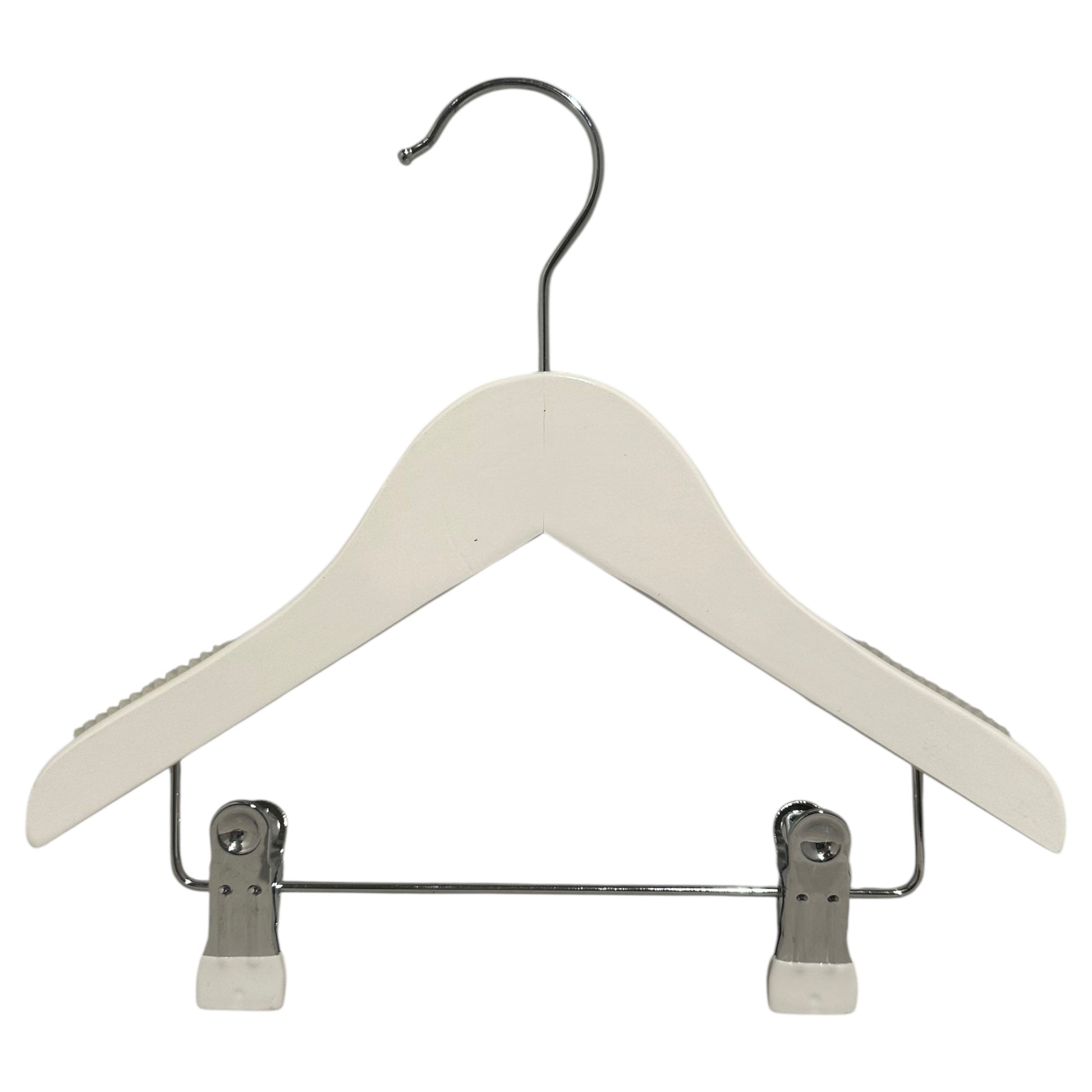 Hvid baby træbøjle med klemme, 27 cm