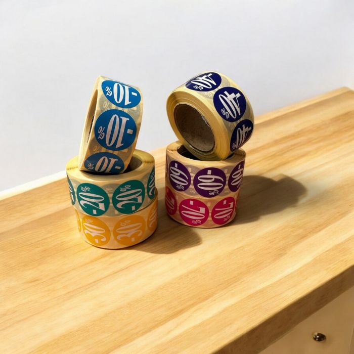 Merkimi með prósentu - 500 stk. í litum. Veldu prósentu