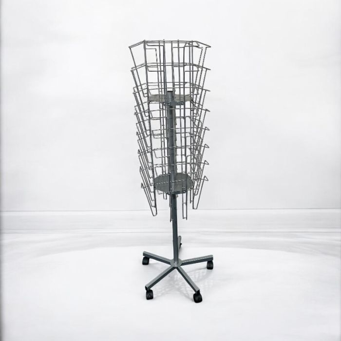 Bæklingasýning, A4, með 32 hólfum, ál-litaður, B23 x D23 x H119 cm.