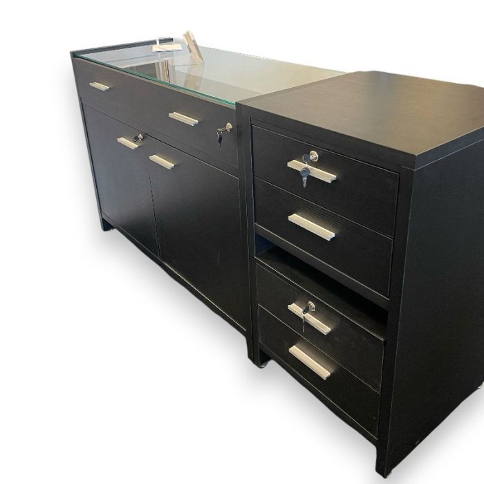 Flexia disk sett, svart, modul med glassplate og 4 skuffer.