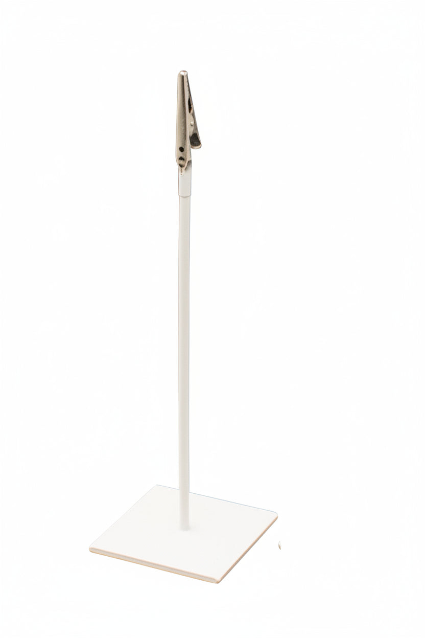 Hvid skilteholder med krokodillenæb, 20 cm