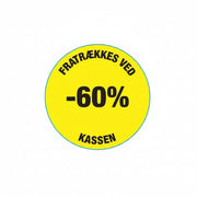 Gult rabatmærkat 60%. Rulle med 500 stk. Ø 30 mm.