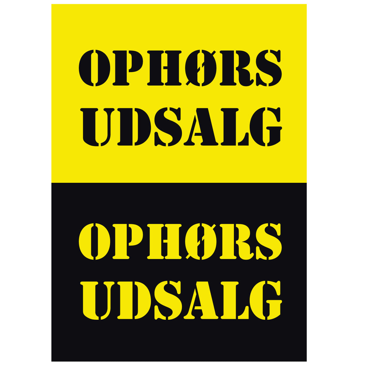 Plakat. OPHØRS UDSALG, gult með svörtu prenti, 50 x 70 cm