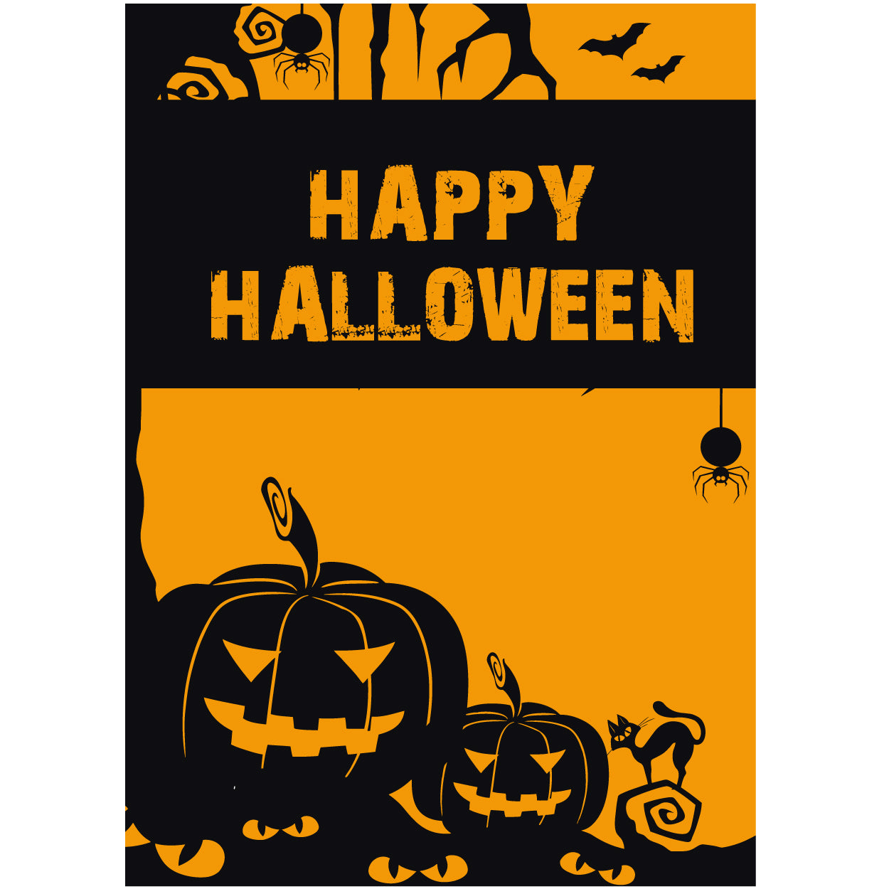 Plakat. Halloween, appelsínugulur með svörtum prent, 50 x 70 cm
