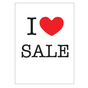 Plakat. I love SALE, hvít með rauðu prenti, 50 x 70 cm