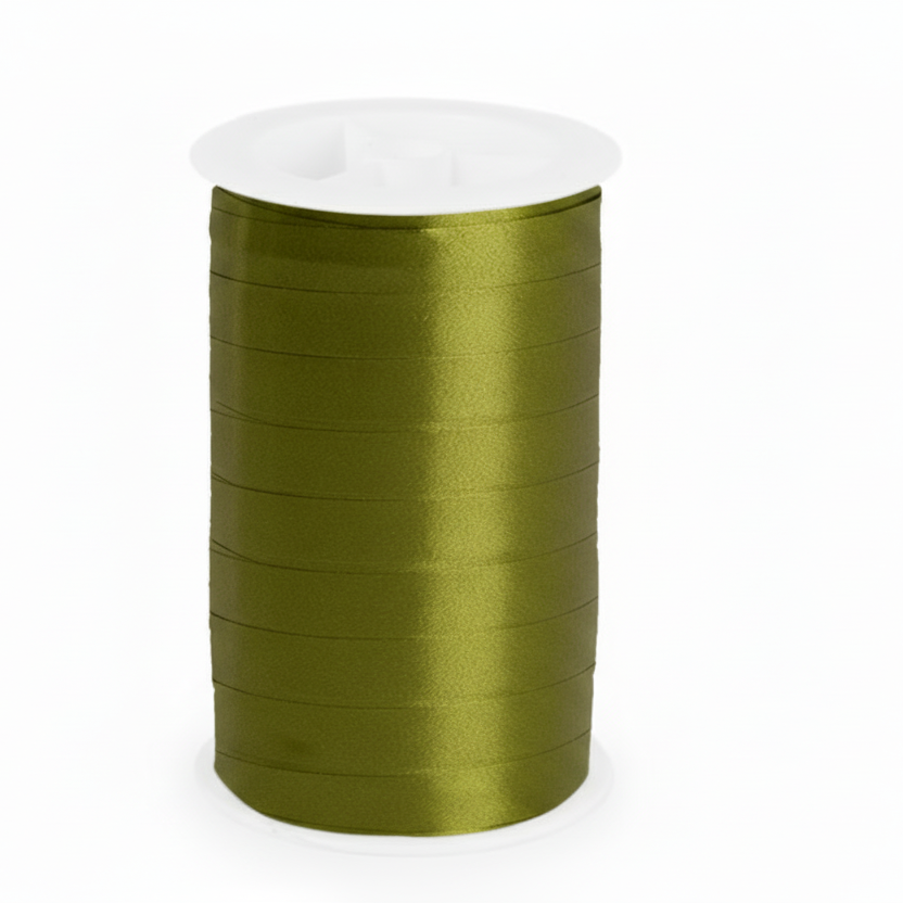 Gjafaband, 10 mm, rull með 250 mtr. Ólífu