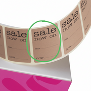 Merkimiðar, Sale now on, 2,5 x H4,4 cm, rúlla með 500 stk.