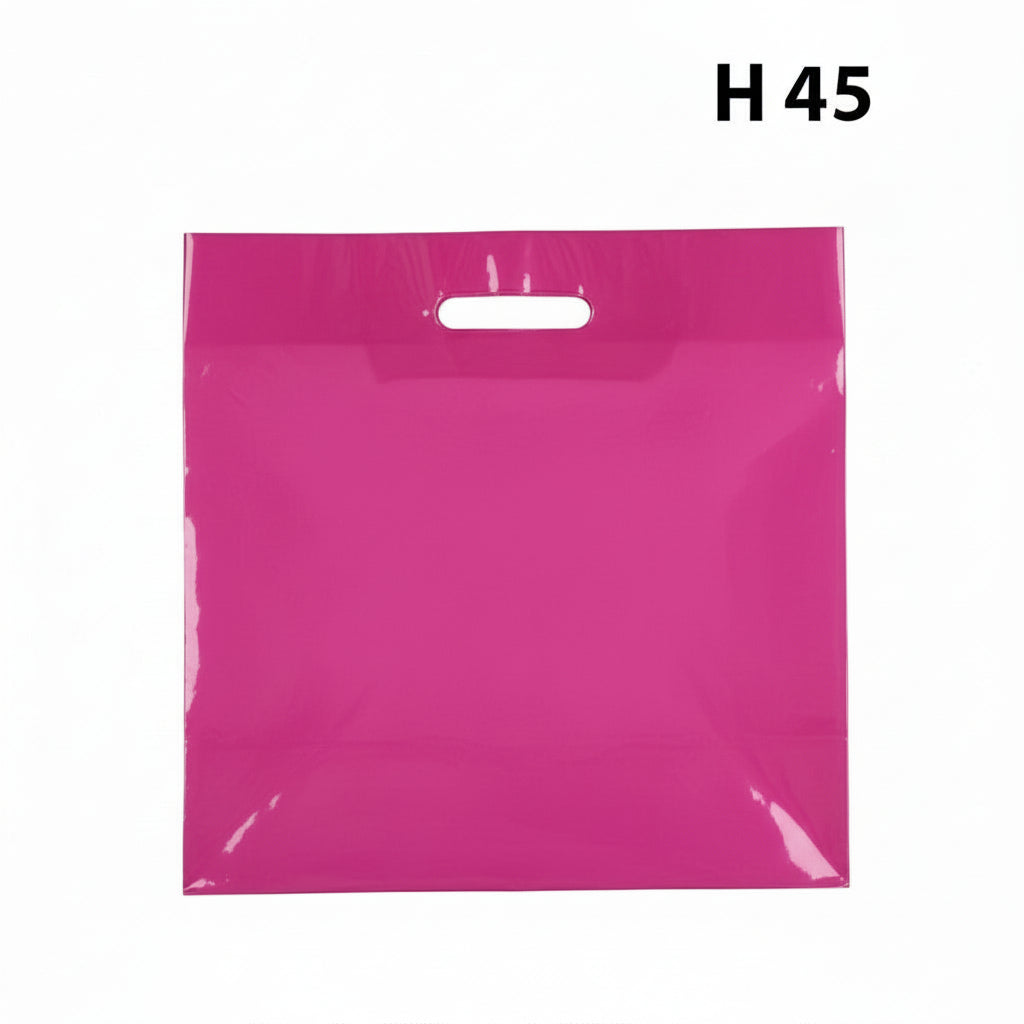 Plastpoki, stór, bleikur, pk. með 100 stk., 50 míkrón, B 56 x D/BF 10 x H 45 cm., styrktir handföng