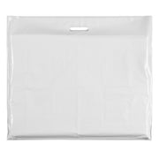 Plastpoki, mjög stór, hvítur, pk. með 100 stk., 60 míkrón, B 70 x D/BF 15 x H 60 cm., styrktir handföng