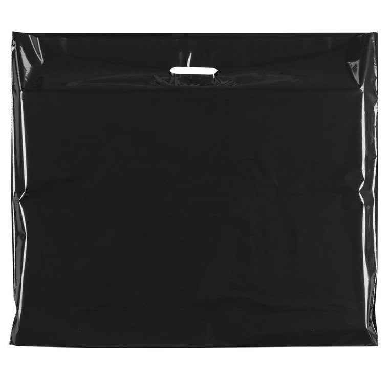 Plastpoki, aukalegur stór, svartur, pk. með 100 stk., 60 mícron, B 70 x D/BF 15 x H 60 cm., styrktir handföng