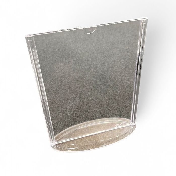 Matskortahaldari, A5, tvíhliða á sporöskjulaga fæti, akrýl