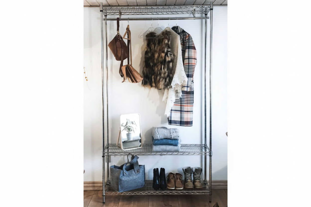 Garderobe hillur - TUBO (B 122 x D 36 x H 220 cm.) - Krom