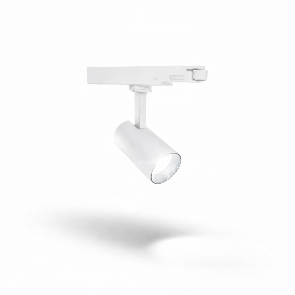 Spot t/ 3-faset skinne, H13 cm. Ø 6,50. Hvid