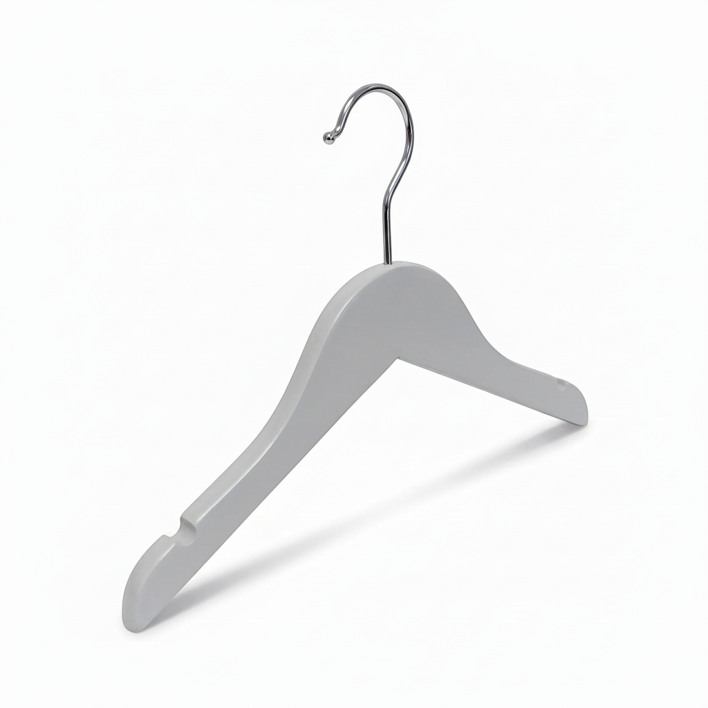 Flatt herðatré úr gegnheilum við fyrir unglingafatnað, ekki með klemmum, án stangar, hvítt, 32 cm. 