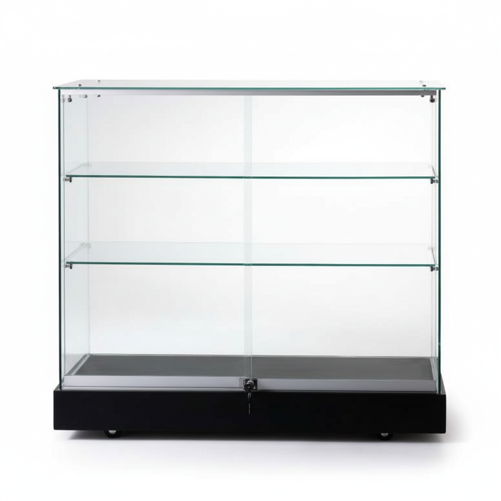 Glerskápur – afgreiðsluborð Toscana 3. Svartur. B102 × D46 × H90 cm.