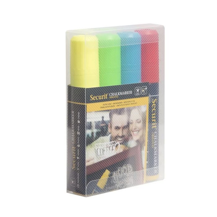 Tusspennar til tavlur og gler, gulur, rauður, blár og grønnur 4 stk., 10 x 15 mm