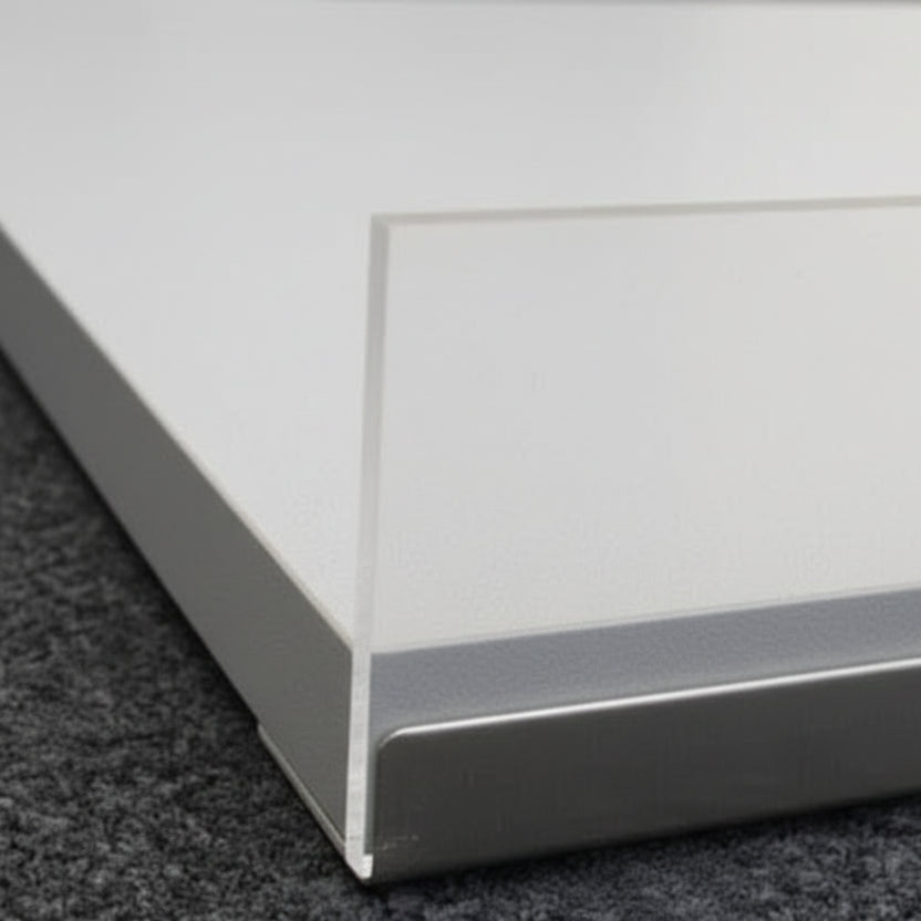 Melamínshella grá, ská, með krómlínu, 61 x 37 cm