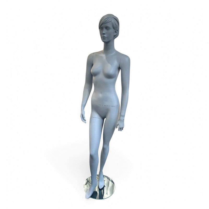 Kvindemanekin m/ ansigt - Standard, skulptureret hår - Mat grár