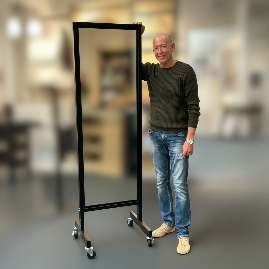 Gólfspegill - Tvífaldur rúlluspegill - Svartur. Sterk gerð