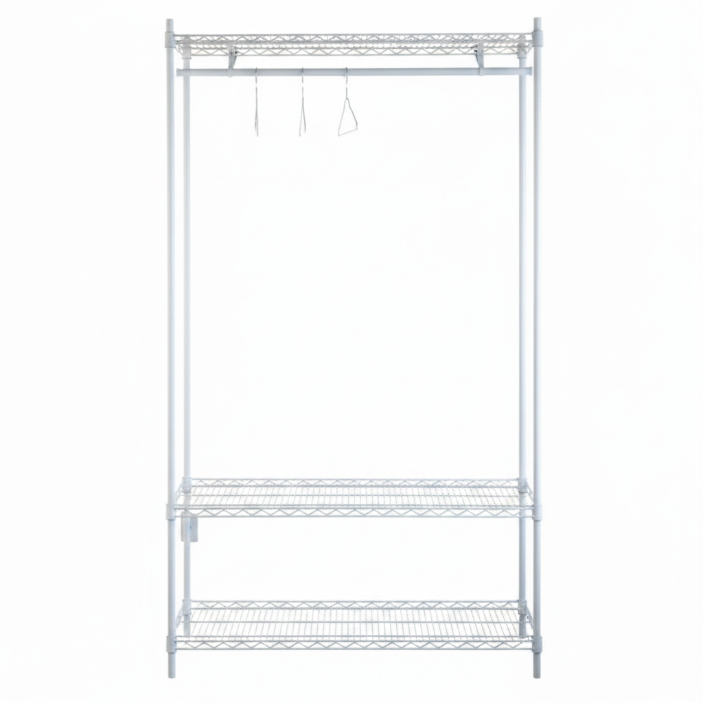 Tubo, reol med 3 hylder og 1 bøjlestang, hvid, 200 x 122 x 46 cm uden logo