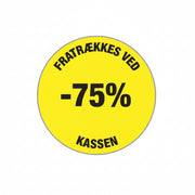 Gult rabatmerki 75%. Rúlla með 500 stk. Ø 30 mm.