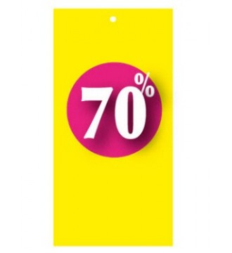 Afsláttarmerki 30% í miðaformi fyrir merkingarpistil. gulur