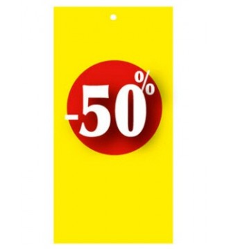 Afsláttarmerki 30% í miðaformi fyrir merkingarpistil. gulur