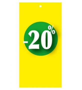 Afsláttarmerki 30% í miðaformi fyrir merkingarpistil. gulur