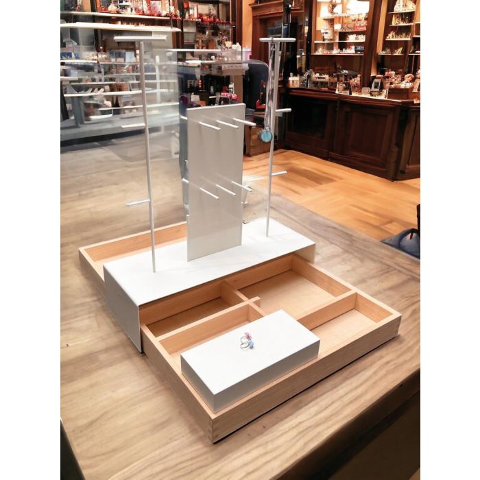 Smykkubbur, trébakka með rýmaskiptingu, hvítt aðgengisvörur