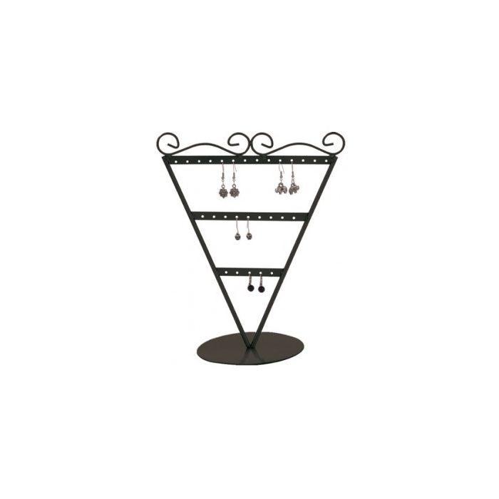 Eyrnaloka sýnd - V-laga. Svartur málmur. H23 cm. 13 pör af eyrnalokkum