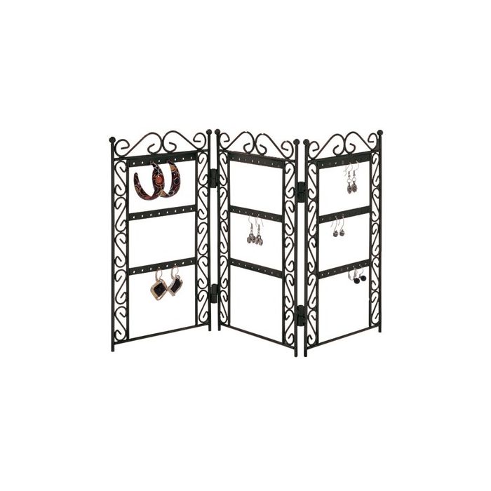 Örestikkedisplay. Fällbar vägg. Svart metall. 26 x H45 cm. Upp till 36 par