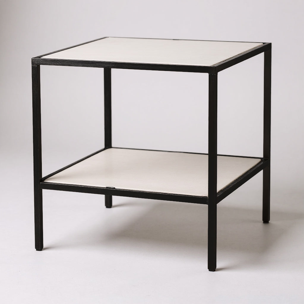 Luton borð með hvítum melamínplötum, svartum fótum, 80 x 80 x H80 cm