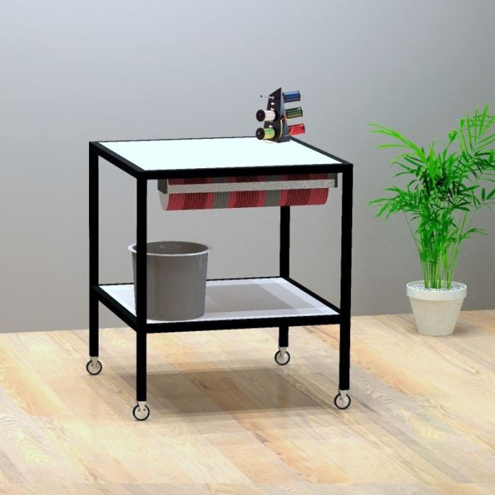 Luton pakkaborð á hjólum með hvítum melamínplötum, svartgráu undirviti, 80 x 80 x H80 cm. Með aukahlutum