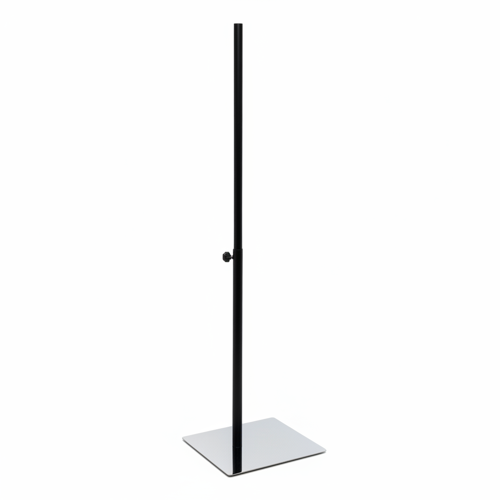 Fótplata úr málmi 28,5 x 33 cm, krómað, með teygjanlegri stöng, H70-116 cm, Ø 25 mm, svart.