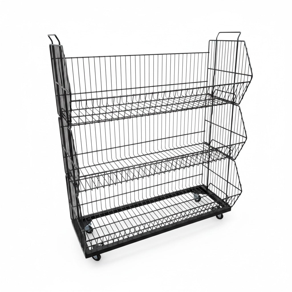 Staflanleg körfa með 3 körfum og hjólum – matt svart, 81 x 43 x H100 cm