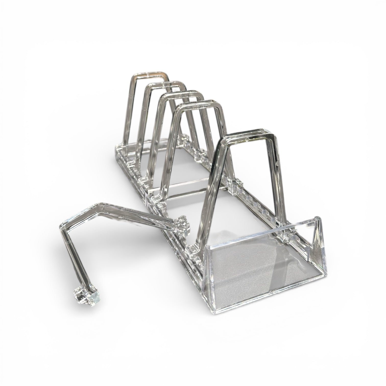 Stoð fyrir 6 stk. bók/diskur, glær, H11,5cm