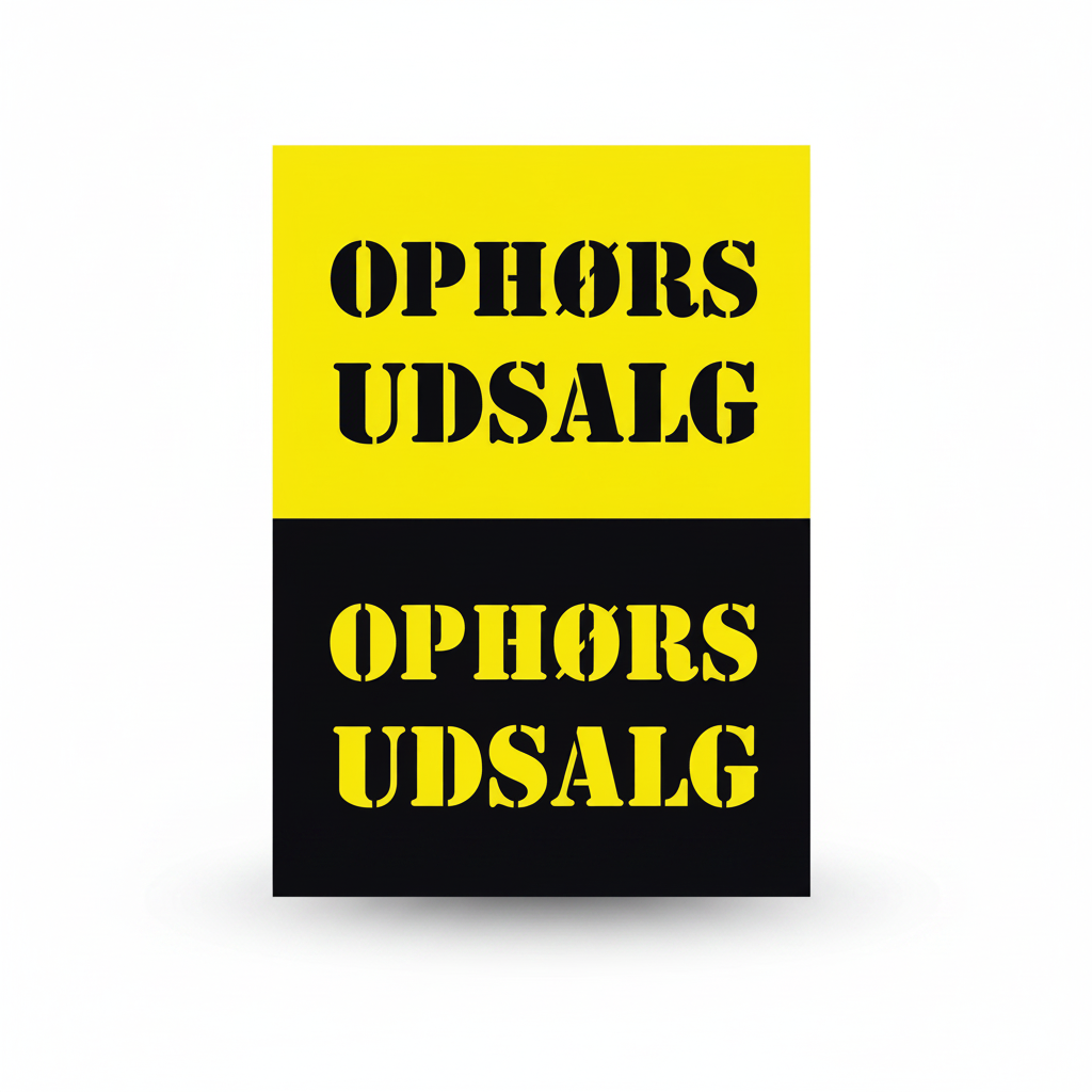Plakat. OPHØRS UDSALG, gult með svörtu prenti, 50 x 70 cm