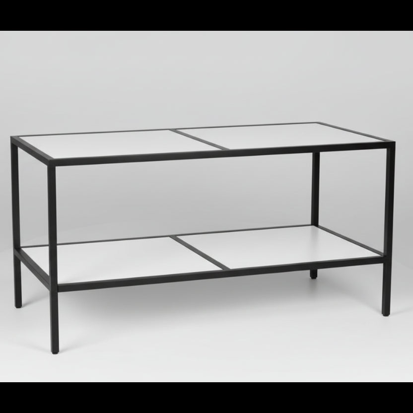 Luton borð með hvítum melamínplötum, svartum rammi, 160 x 80 x H80 cm